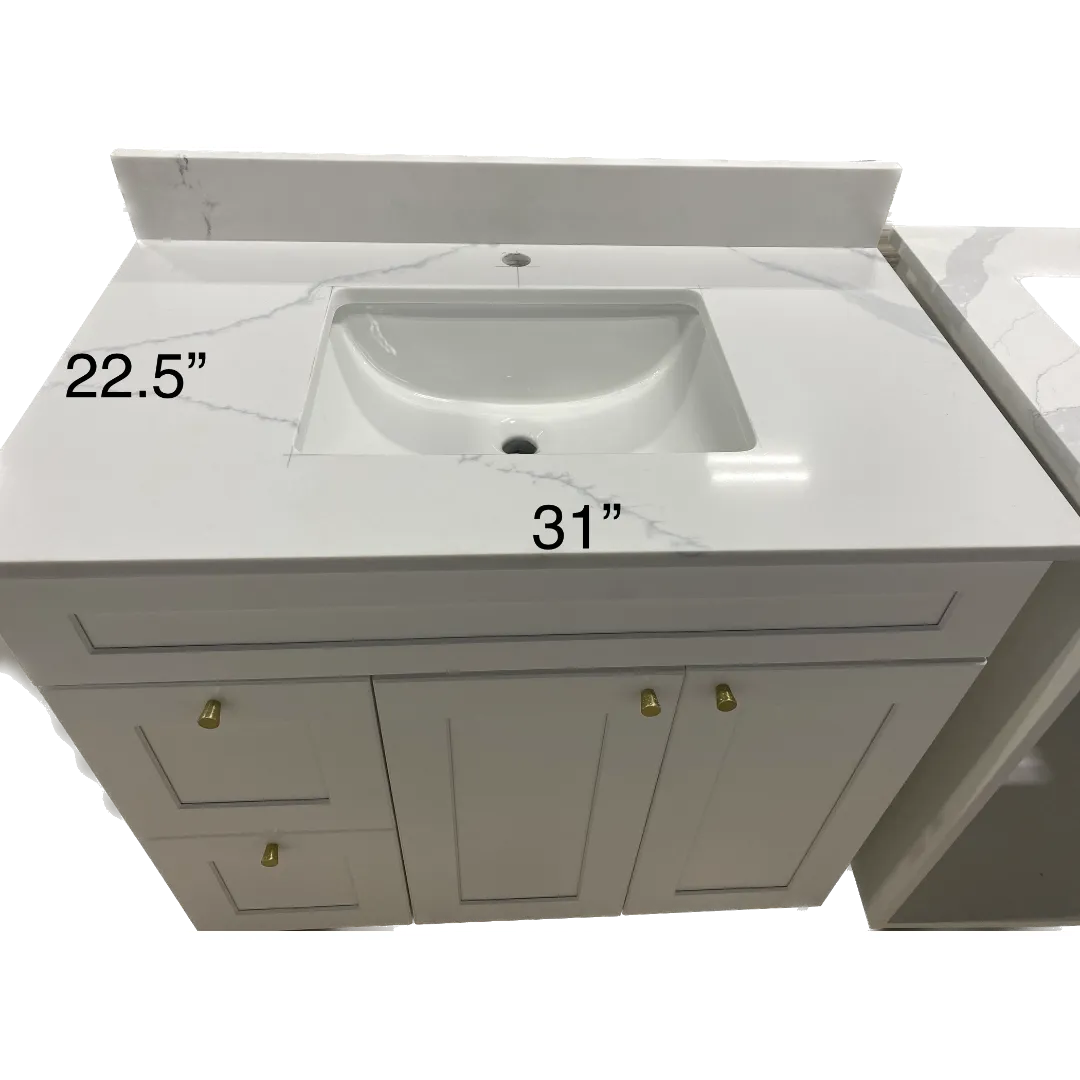 31", 36", 42" MDF Shaker Vanity with two drwers & Quartz top